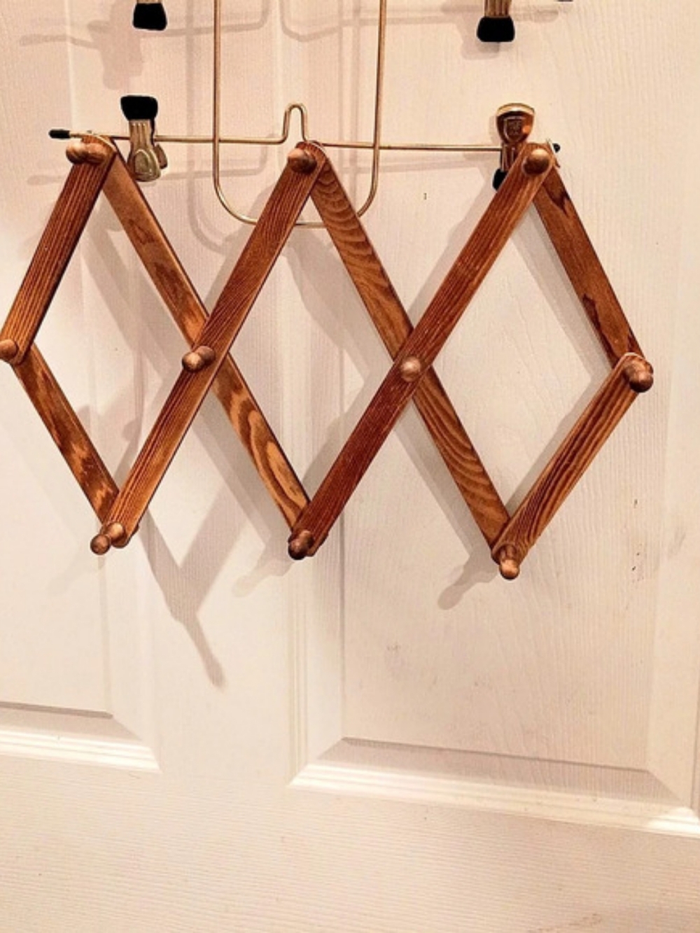 Vintage Wooden Accordion Wall Rack in Brown